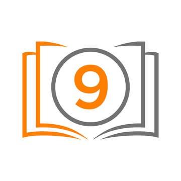 Education Logo On Letter 9 Template. Open Book Logo On 9 Letter, Initial Educational Sign Concept Template