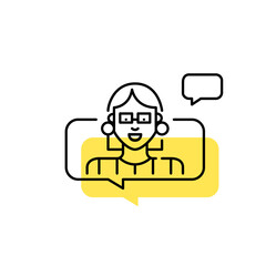 Stylish and professional young girl chatting. Pixel perfect, editable stroke minimal line icon