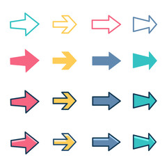 Arrow element for infographic. Vector illustration of various arrow shape in outline, lineal, and color outlined.
