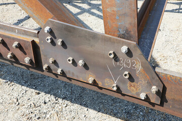 Assembly of steel tower with bolt and nut on site