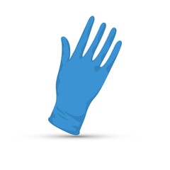 Blue latex medical glove on a white background 