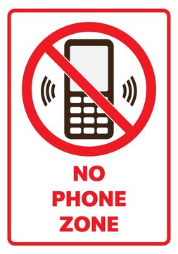 NO PHONE ZONE. Cell telephone warning stop sign icon. Push button phone turn off. Vector