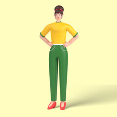 3d female character holding hands on waist pose