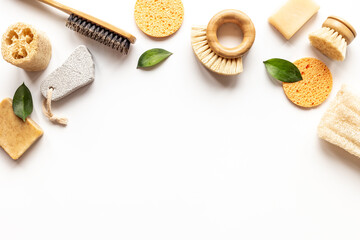 Fototapeta na wymiar Zero waste eco bathroom cosmetics products top view
