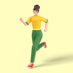 Fototapeta na wymiar 3d female character doing running exercise