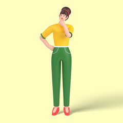 3d female character is thinking