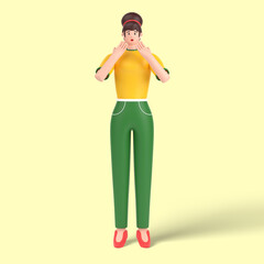 3d female character scared Expression