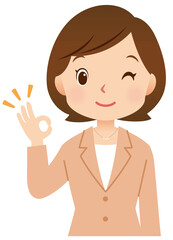 スーツ姿の女性　ビジネス　オーケーサインをする女性