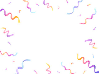カラフルなカールリボンの背景　水彩イラスト