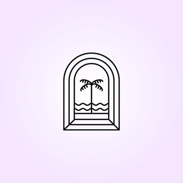 recommend clip art: nature palm tree line art badge logo vector illustration