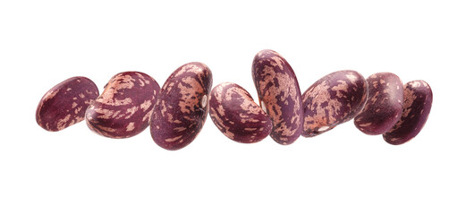 Red beans levitate on a white background