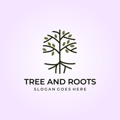 Nature tree line art logo vector icon design