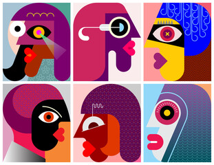 Six Faces / Six People vector illustration