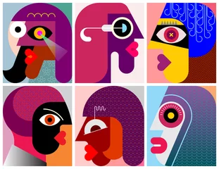 Gardinen Sechs Gesichter / sechs Personen-Vektor-Illustration ©  danjazzia