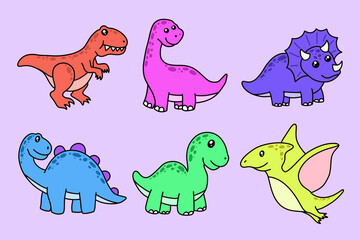 Cute Collection Dino Fossil Dinosaurs Baby kids Animal Cartoon Doodle Funny Clipart