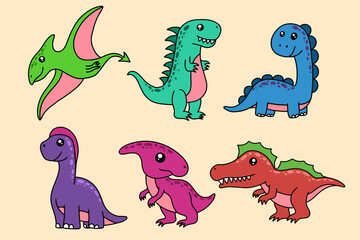 Cute Collection Dino Fossil Dinosaurs Baby kids Animal Cartoon Doodle Funny Clipart
