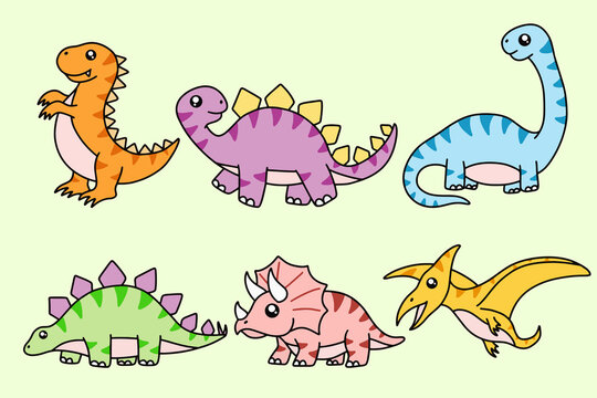 Cute Collection Dino Fossil Dinosaurs Baby kids Animal Cartoon Doodle Funny Clipart