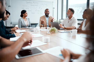 I had my doubts but it turned out well. Shot of a group of businesspeople listening to a colleagues ideas during a meeting.