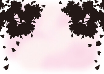 桜　さくら　フレーム　背景　春　花　シルエット　影絵　切り絵　コピースペース　水彩　イラスト素材