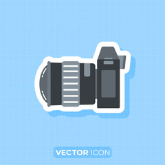 Camera with Fish eye lens icon, Side view of Camera, Flat design element.