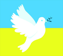 Flag of Ukraine with a dove of peace icon vector. Russian Ukrainian conflict symbol. Peace dove with flag icon pigeon isolated on a white background