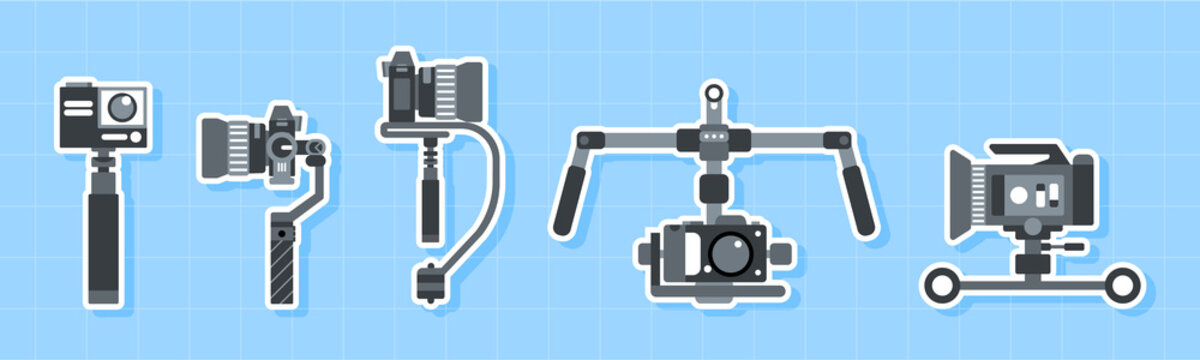 Handheld Steadicam Camera Stabilizer Icon set, Flat design element.