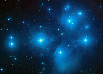 Open Cluster The Pleiades in the constellation of Taurus. Elements of this picture furnished by NASA - obrazy, fototapety, plakaty