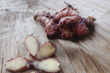 Fresh red ginger, herbal plant has many benefits.