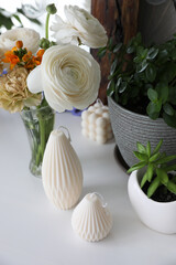 Beautiful curly candles in the interior