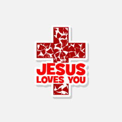 Jesus loves you and cross sticker icon