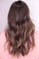 Naklejka premium modern hairstyle. the brunette. the hair was dyed in the ombre technique.