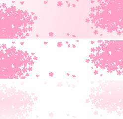 バナー　桜　さくら　フレーム　背景　春　花　シルエット　コピースペース　シンプル　イラスト　セット