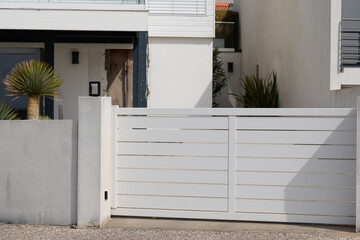 high new modern white pvc plastic home gate portal of suburbs house street city