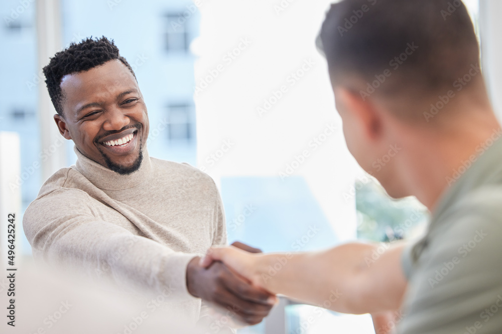 Poster im excited to get started on this project with you. shot of two businessmen shaking hands during a m