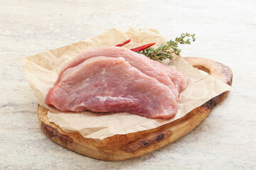 Raw pork schnitzel for roast