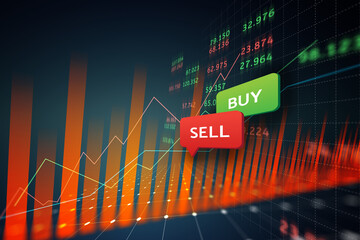 buy and sell icon on stock market or forex trading graph business concept with background