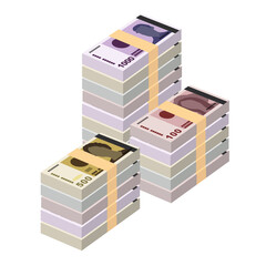 Norwegian Krone Vector Illustration. Norway money set bundle banknotes. Paper money 100, 200, 500, 1000 kr. Flat style. Isolated on white background. Simple minimal design.