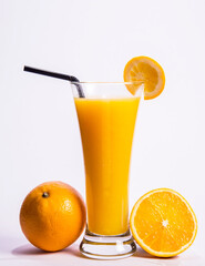 freshly squeeze orange mandarin juice cold fruit drink halal healthy menu in white background