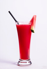 freshly blend red watermelon juice cold fruit drink halal healthy menu in white background