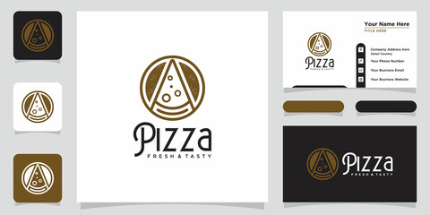 Pizza restaurant design logo. symbols for food and drink with business card design