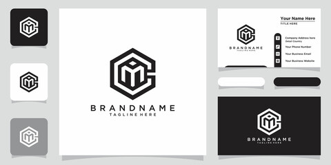 Letter CM logo design vector template with business card design - obrazy, fototapety, plakaty