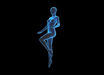 technological transparent female hologram anatomy body in a beautiful aesthetic pose - 3d illustration of woman in x ray view