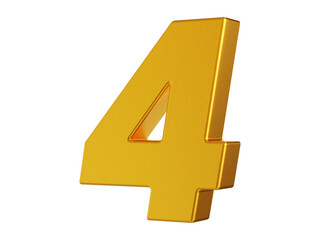 3d rendering of the number 4 in gold metal on a white isolated background