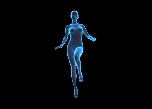 technological transparent female hologram anatomy body in a beautiful aesthetic pose - 3d illustration of woman in x ray view
