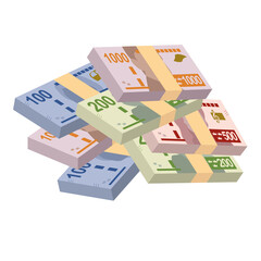 Obraz premium Swedish Krona Vector Illustration. Sweden money set bundle banknotes. Paper money 100, 200, 500, 1000 kr. Flat style. Isolated on white background. Simple minimal design.