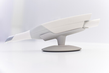 Dental intraoral scanner isolated on table in bright dentist office. Dentistry and health care concept. Close up. - obrazy, fototapety, plakaty