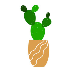 Cactus in flowerpot. Cartoon colorful houseplant. Isolated vector illustration. 