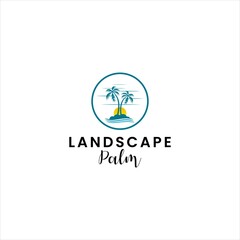Tropical Sunset Landscape Logo Design with Palm Trees and Ocean Waves for Eco-Friendly and Travel Branding