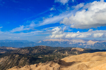 View of the Taurus mountains from a top of Tahtali mountain near Kemer, Antalya Province in Turkey