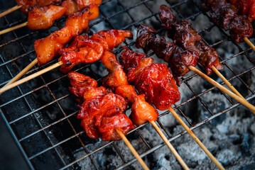 Grilled chicken sauce at Thai street food market